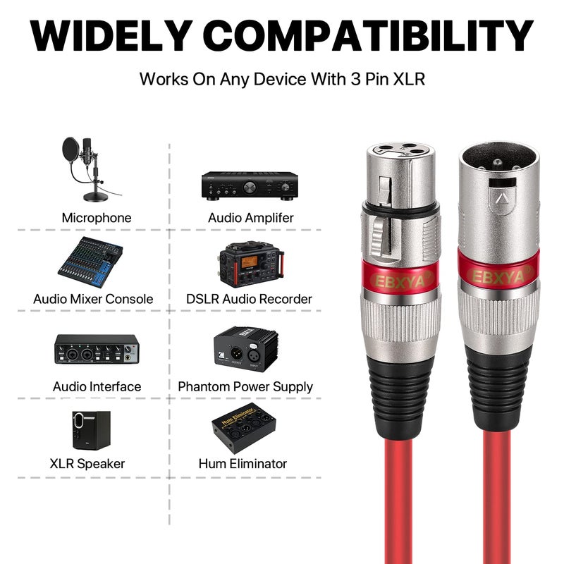 EBXYA كابل EBXYA XLR بطول 6 قدم - حزمة قصيرة بأربعة ألوان - كابل ميكروفون مع كابل توصيل XLR ذكر إلى أنثى - Image 3